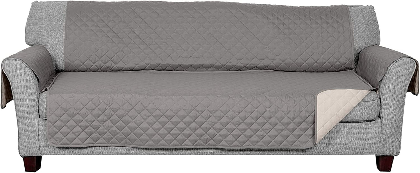 Water-Resistant & Reversible Sofa Cover for Dogs, Cats & Kids - Two-Tone Pinsonic Quilted Furniture Protector, Gray/Mist, Large Sofa (70" Base Width)