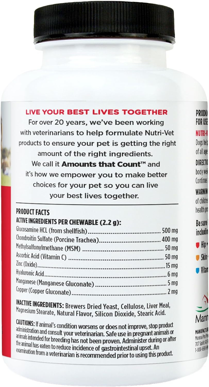 Advanced Strength Hip & Joint Chewable Dog Supplements - Glucosamine, Chondroitin, MSM & Hyaluronic Acid for Joint Health & Mobility - 300 Liver-Flavored Tablets