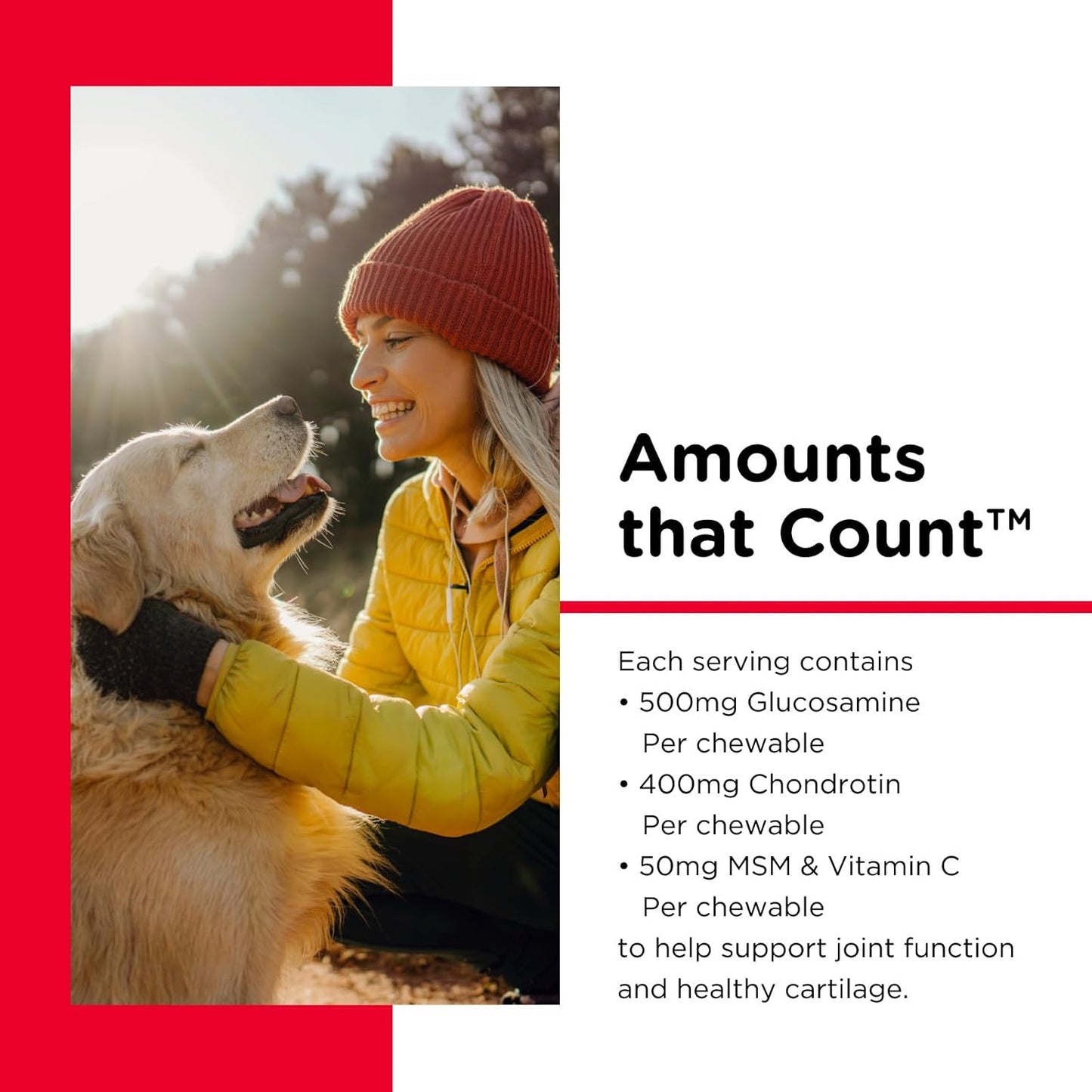 Advanced Strength Hip & Joint Chewable Dog Supplements - Glucosamine, Chondroitin, MSM & Hyaluronic Acid for Joint Health & Mobility - 300 Liver-Flavored Tablets