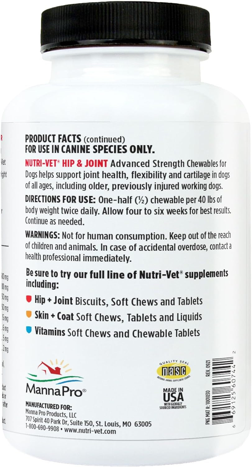 Advanced Strength Hip & Joint Chewable Dog Supplements - Glucosamine, Chondroitin, MSM & Hyaluronic Acid for Joint Health & Mobility - 300 Liver-Flavored Tablets