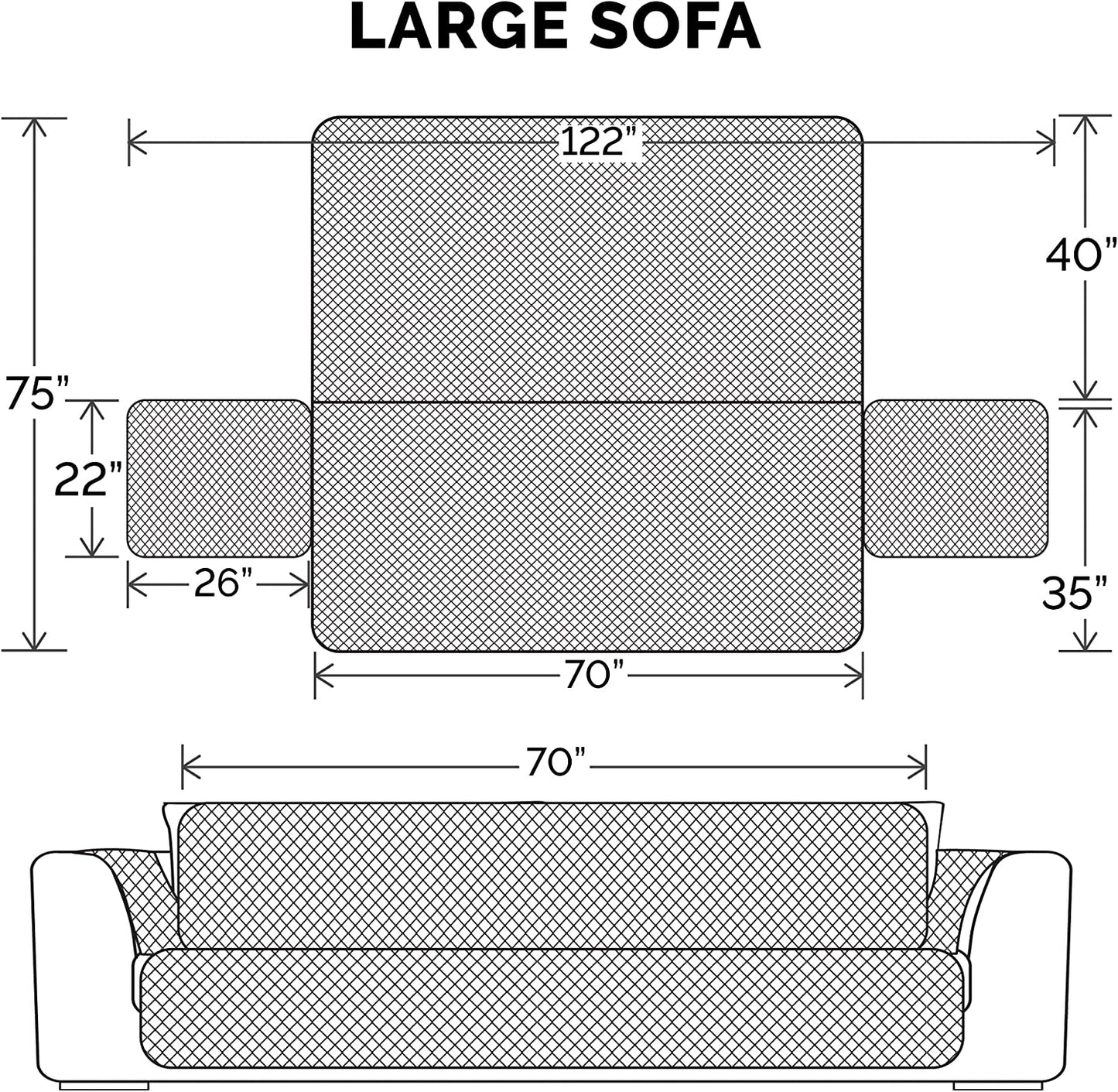 Water-Resistant & Reversible Sofa Cover for Dogs, Cats & Kids - Two-Tone Pinsonic Quilted Furniture Protector, Gray/Mist, Large Sofa (70" Base Width)