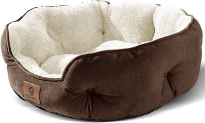 Small Dog Bed for Small Dogs & Cats - Extra Soft Sherpa Fleece Pet Bed with Anti-Slip, Water-Resistant Bottom, Machine Washable, Brown, 20 Inches