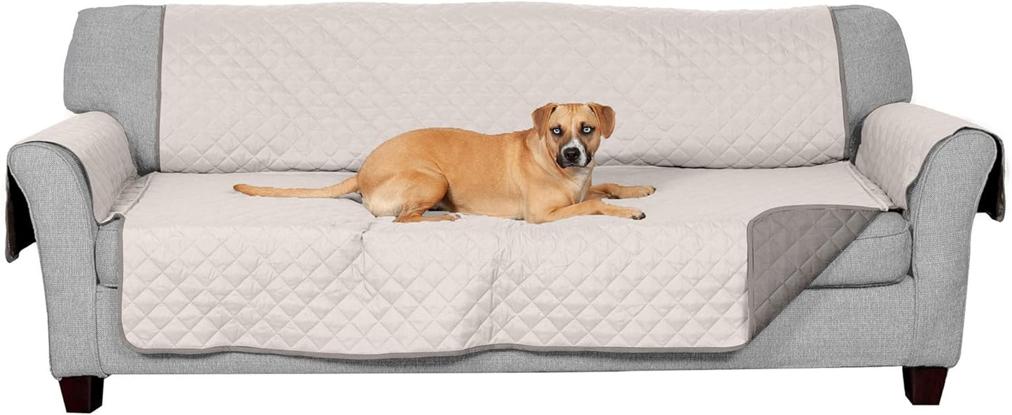 Water-Resistant & Reversible Sofa Cover for Dogs, Cats & Kids - Two-Tone Pinsonic Quilted Furniture Protector, Gray/Mist, Large Sofa (70" Base Width)