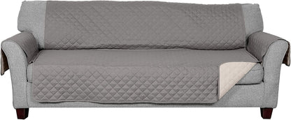 Water-Resistant & Reversible Sofa Cover for Dogs, Cats & Kids - Two-Tone Pinsonic Quilted Furniture Protector, Gray/Mist, Large Sofa (70" Base Width)