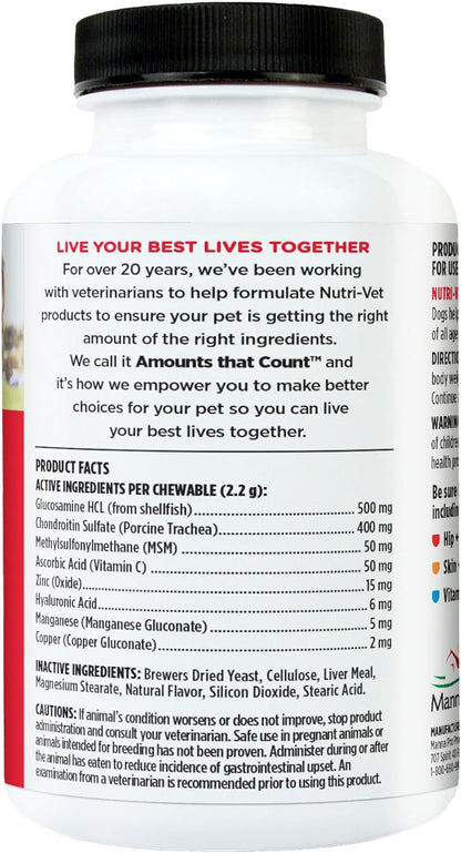 Advanced Strength Hip & Joint Chewable Dog Supplements - Glucosamine, Chondroitin, MSM & Hyaluronic Acid for Joint Health & Mobility - 300 Liver-Flavored Tablets