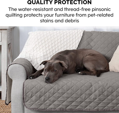 Water-Resistant & Reversible Sofa Cover for Dogs, Cats & Kids - Two-Tone Pinsonic Quilted Furniture Protector, Gray/Mist, Large Sofa (70" Base Width)