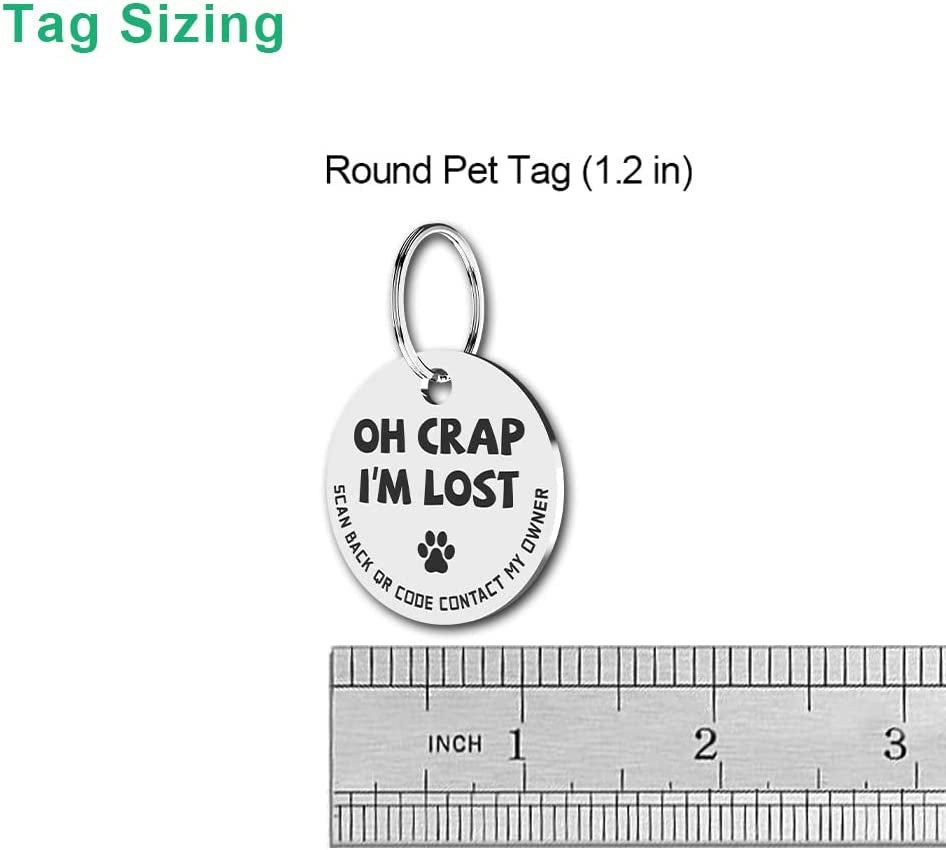 Stainless Steel QR Code Pet ID Tag - Instant Location Alerts, Free Online Pet Profile, Customizable Info, No Subscription Fees, 1.18 Inch (Grey)