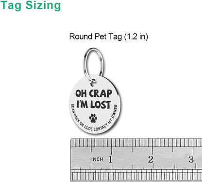 Stainless Steel QR Code Pet ID Tag - Instant Location Alerts, Free Online Pet Profile, Customizable Info, No Subscription Fees, 1.18 Inch (Grey)