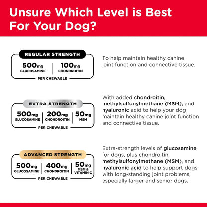Advanced Strength Hip & Joint Chewable Dog Supplements - Glucosamine, Chondroitin, MSM & Hyaluronic Acid for Joint Health & Mobility - 300 Liver-Flavored Tablets