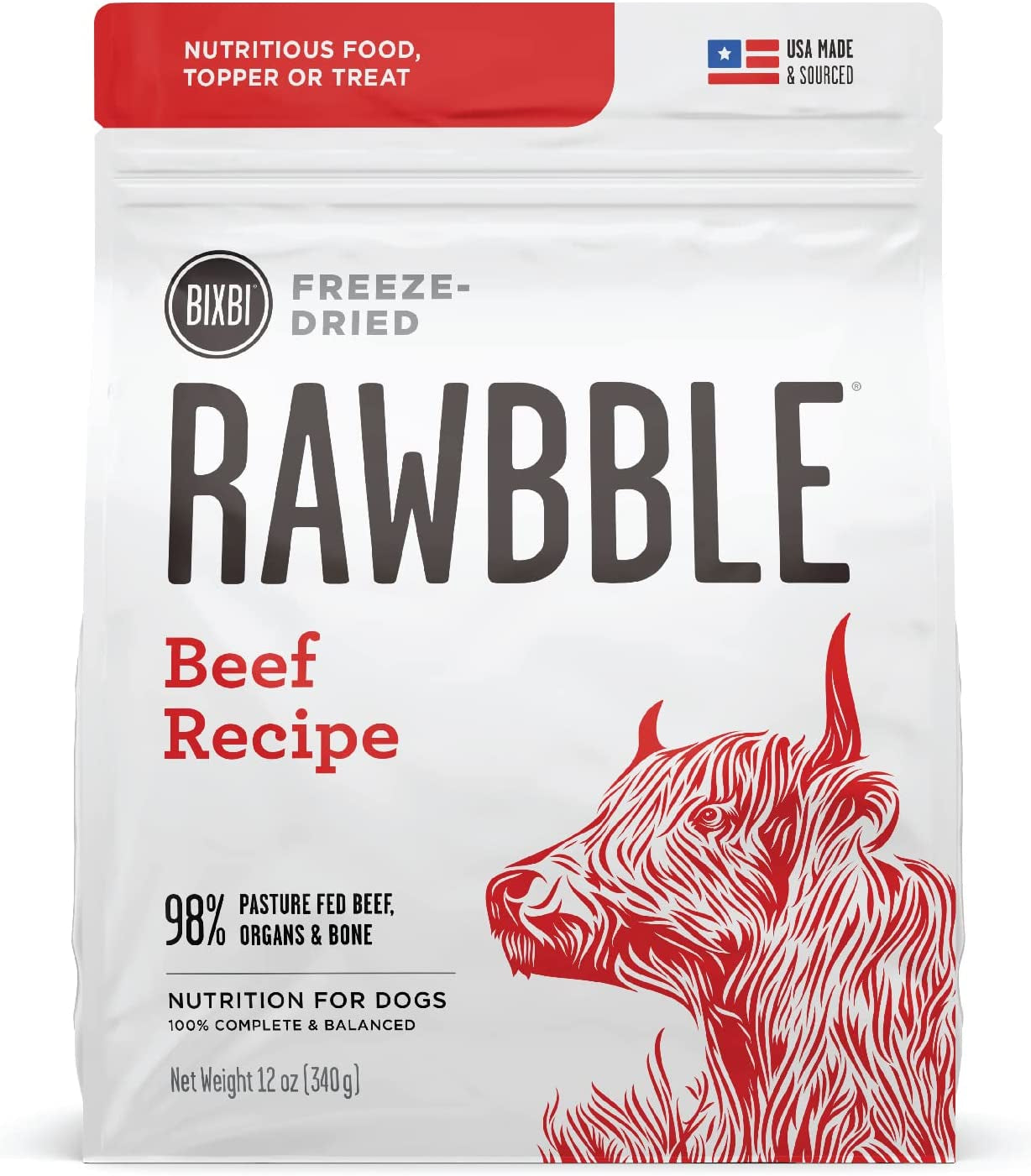 Rawbble Freeze-Dried Dog Food - Beef Recipe, 12 Oz | 98% Meat & Organs, No Fillers | Grain-Free, Gluten-Free Raw Dog Food for Meals, Treats, or Toppers | Made in USA