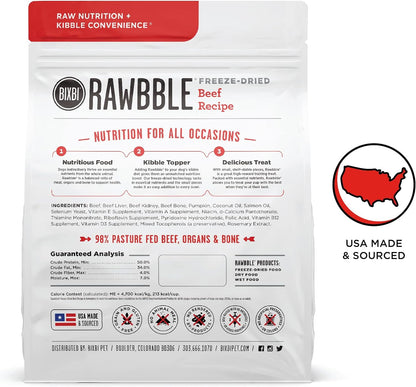 Rawbble Freeze-Dried Dog Food - Beef Recipe, 12 Oz | 98% Meat & Organs, No Fillers | Grain-Free, Gluten-Free Raw Dog Food for Meals, Treats, or Toppers | Made in USA