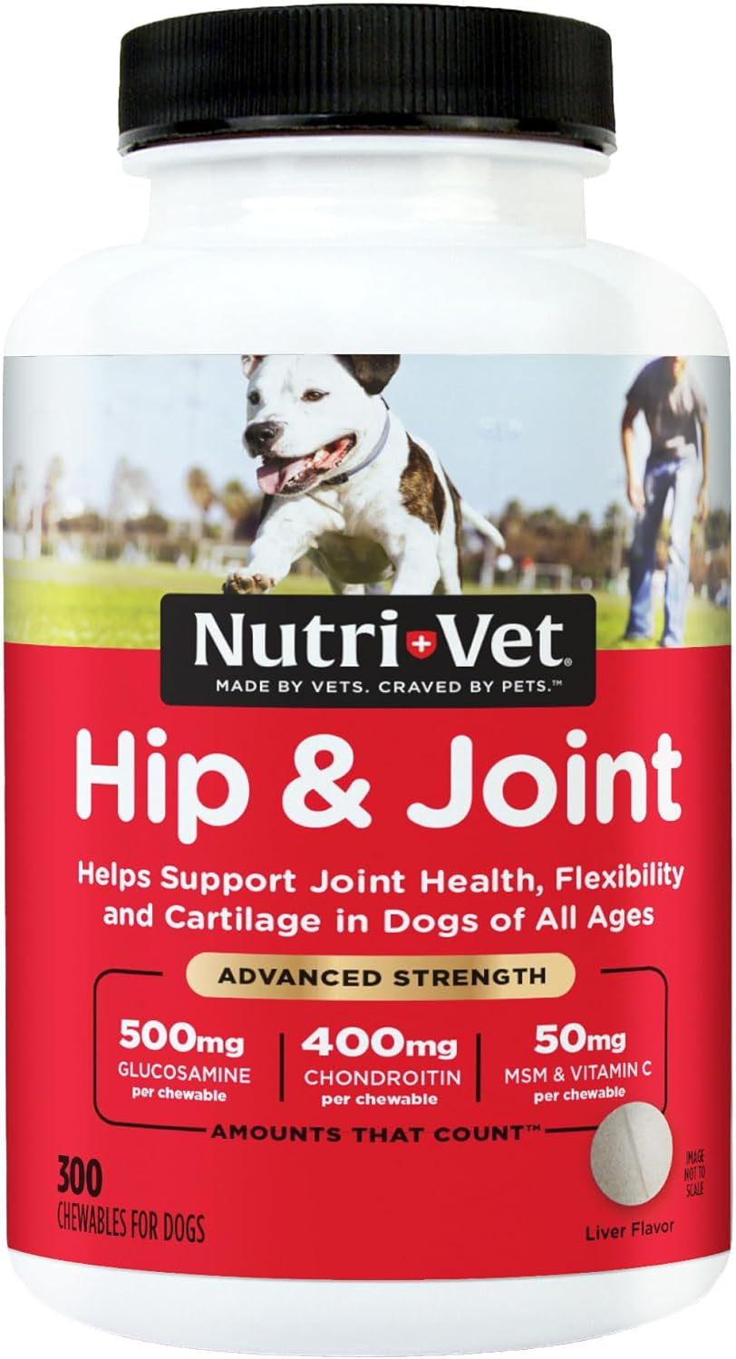 Advanced Strength Hip & Joint Chewable Dog Supplements - Glucosamine, Chondroitin, MSM & Hyaluronic Acid for Joint Health & Mobility - 300 Liver-Flavored Tablets