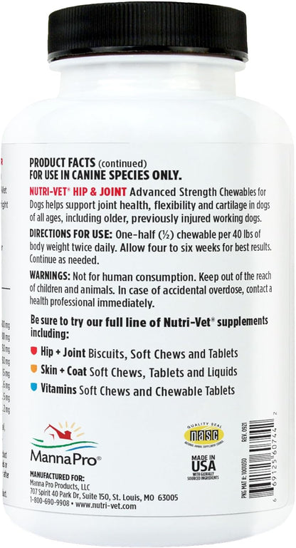 Advanced Strength Hip & Joint Chewable Dog Supplements - Glucosamine, Chondroitin, MSM & Hyaluronic Acid for Joint Health & Mobility - 300 Liver-Flavored Tablets