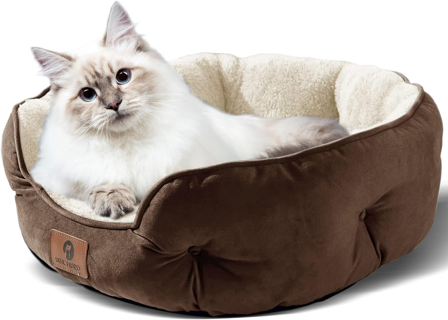 Small Dog Bed for Small Dogs & Cats - Extra Soft Sherpa Fleece Pet Bed with Anti-Slip, Water-Resistant Bottom, Machine Washable, Brown, 20 Inches